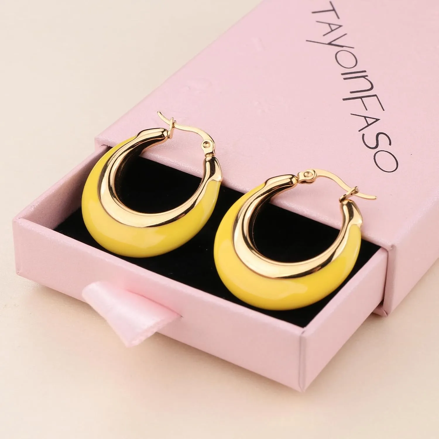 Enamel Hoop Earrings for Women Colorful Enamel Chunky Hoop Earrings 18K Gold Plated Stainless Steel Enamel Earrings Jewelry Gift for Girlfriend Wife