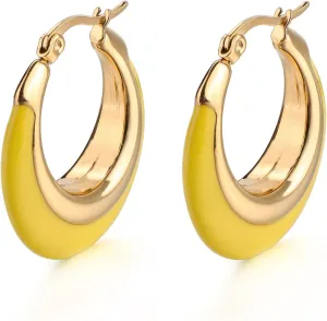 Enamel Hoop Earrings for Women Colorful Enamel Chunky Hoop Earrings 18K Gold Plated Stainless Steel Enamel Earrings Jewelry Gift for Girlfriend Wife
