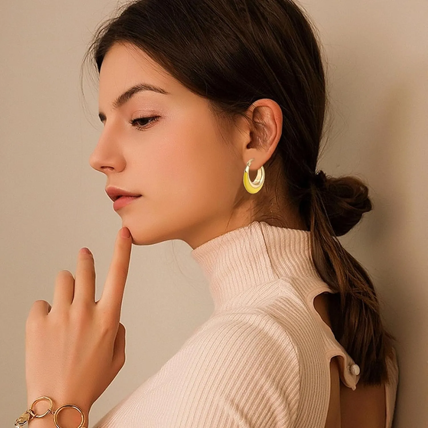 Enamel Hoop Earrings for Women Colorful Enamel Chunky Hoop Earrings 18K Gold Plated Stainless Steel Enamel Earrings Jewelry Gift for Girlfriend Wife