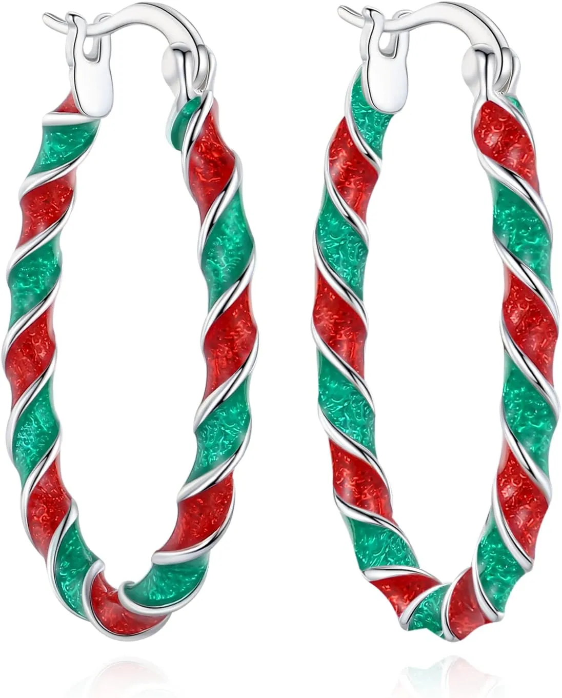 Enamel Hoop Earrings, Silver Plated Twist Oval Hoop Earrings For Women Fashion Jewelry
