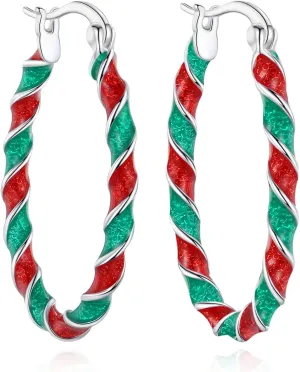 Enamel Hoop Earrings, Silver Plated Twist Oval Hoop Earrings For Women Fashion Jewelry