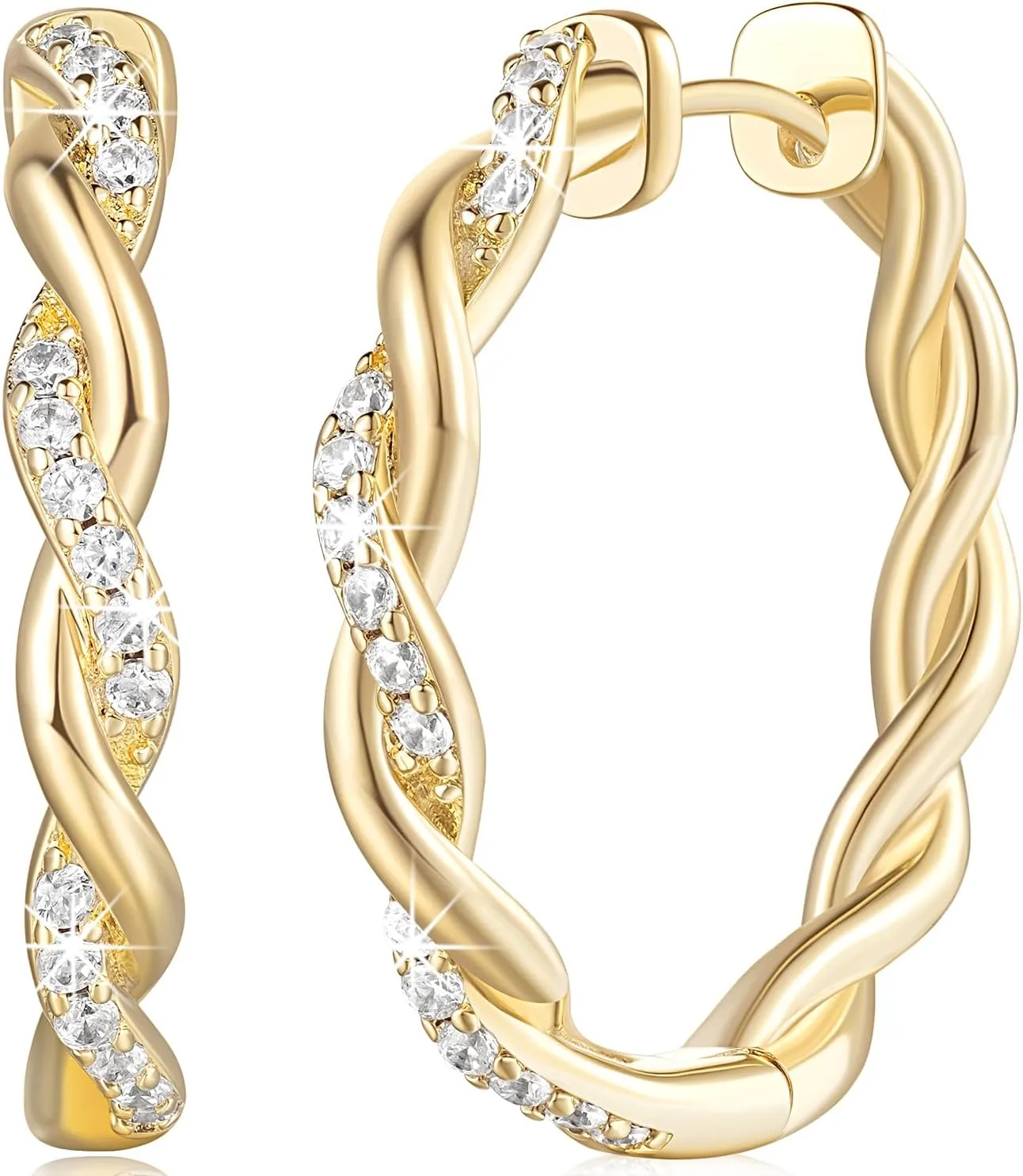 ENROSE Gold Hoop Earrings 14K Gold Earring for Women Twisted Large Hoop Earrings Minimalist Diamond Earring Jewelry 29mm*4mm
