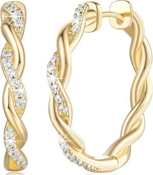 ENROSE Gold Hoop Earrings 14K Gold Earring for Women Twisted Large Hoop Earrings Minimalist Diamond Earring Jewelry 29mm*4mm