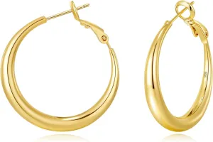 EXGOX Sterling Silver Hoop Earrings - Hypoallergenic, Lightweight, Chunky, 14K Real Gold Plated, Big Large Hoops for Women