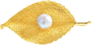 Exquisite And Elegant Charm Women Black And White Pearl Gold Leaf Corsage Brooch Retro Style Silver Jewelry 1Pcs