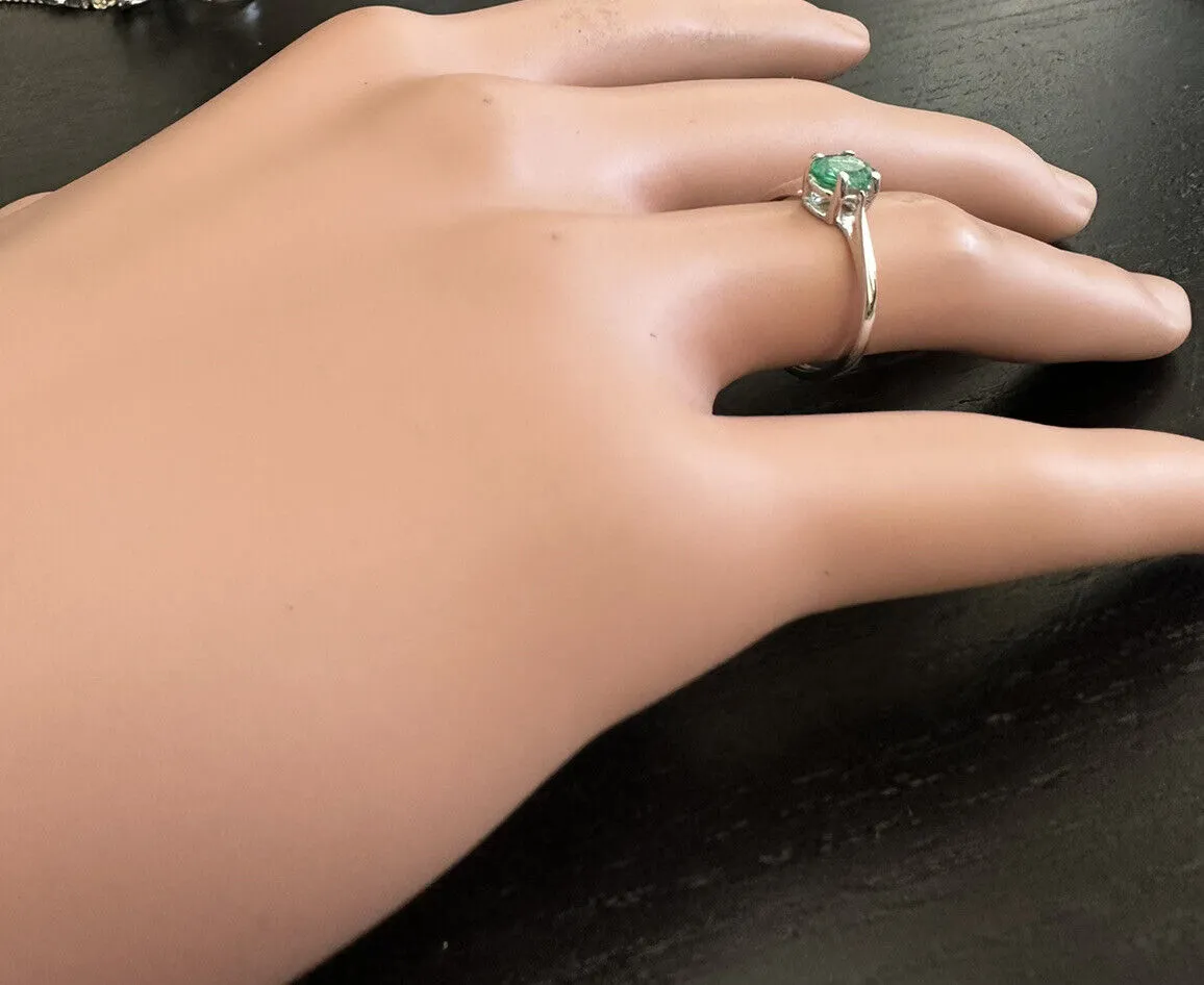 Exquisite Natural Emerald 14K Solid White Gold Ring