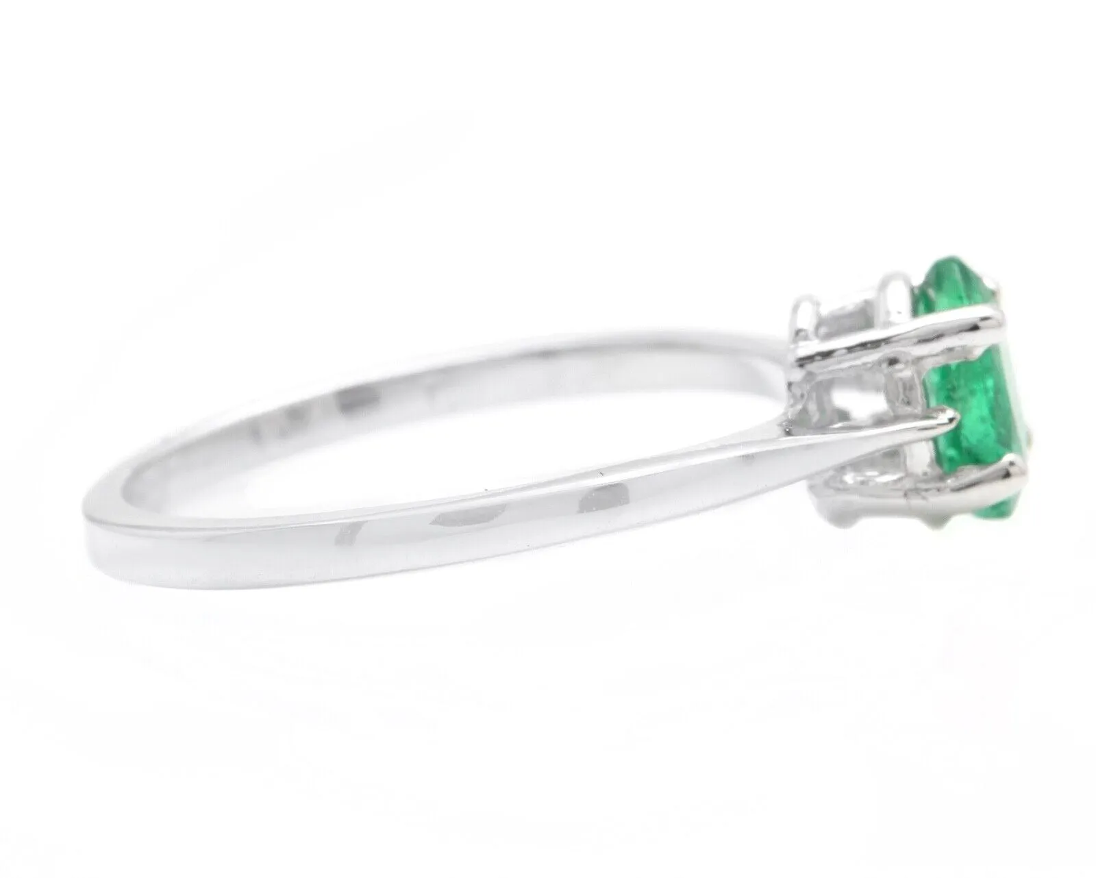 Exquisite Natural Emerald 14K Solid White Gold Ring