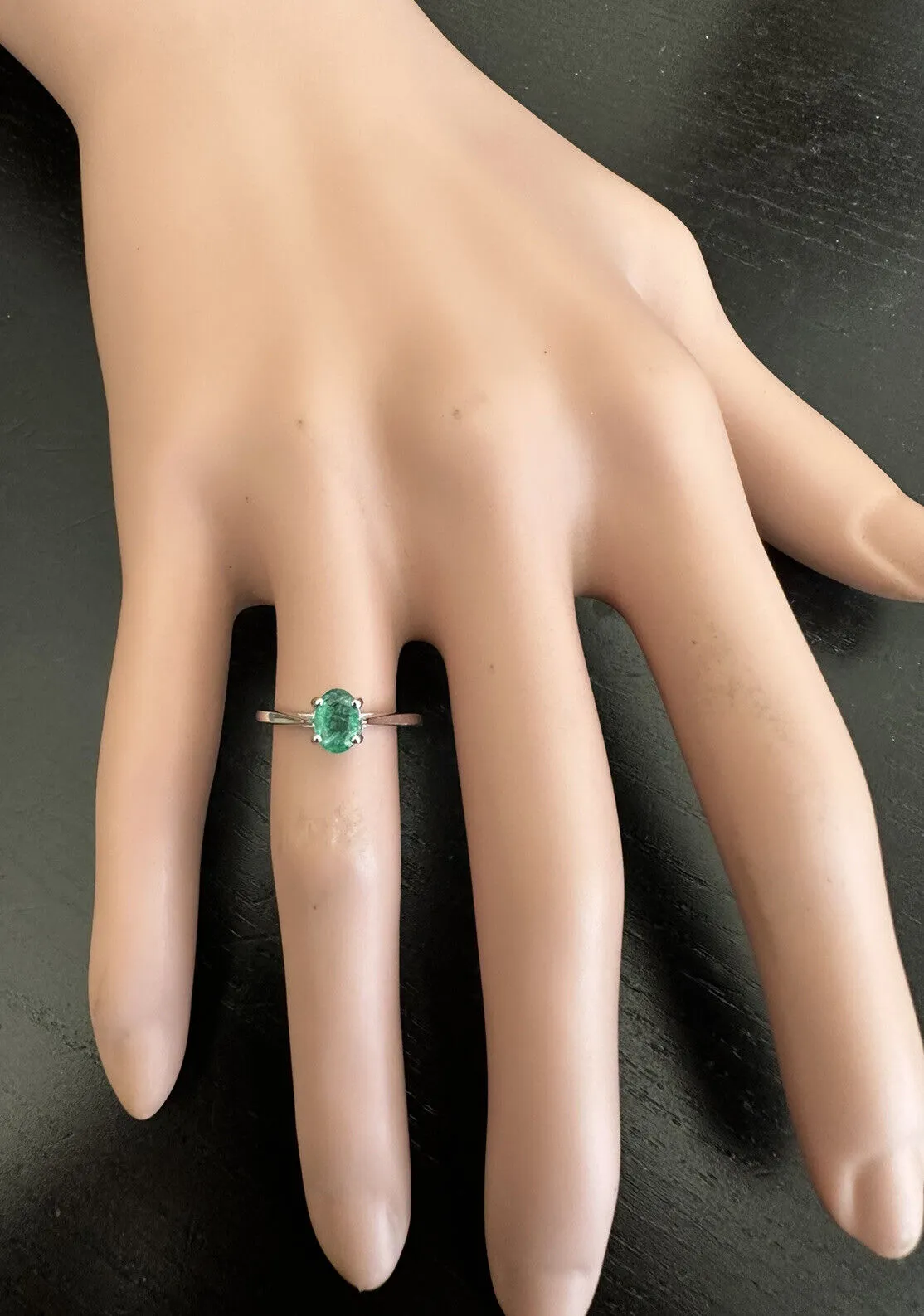 Exquisite Natural Emerald 14K Solid White Gold Ring