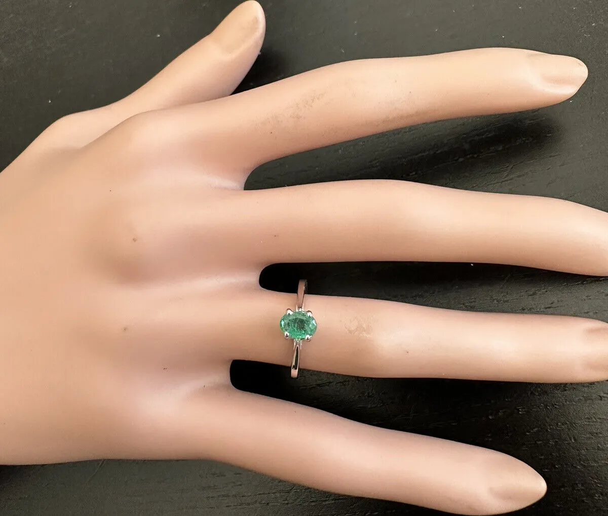 Exquisite Natural Emerald 14K Solid White Gold Ring