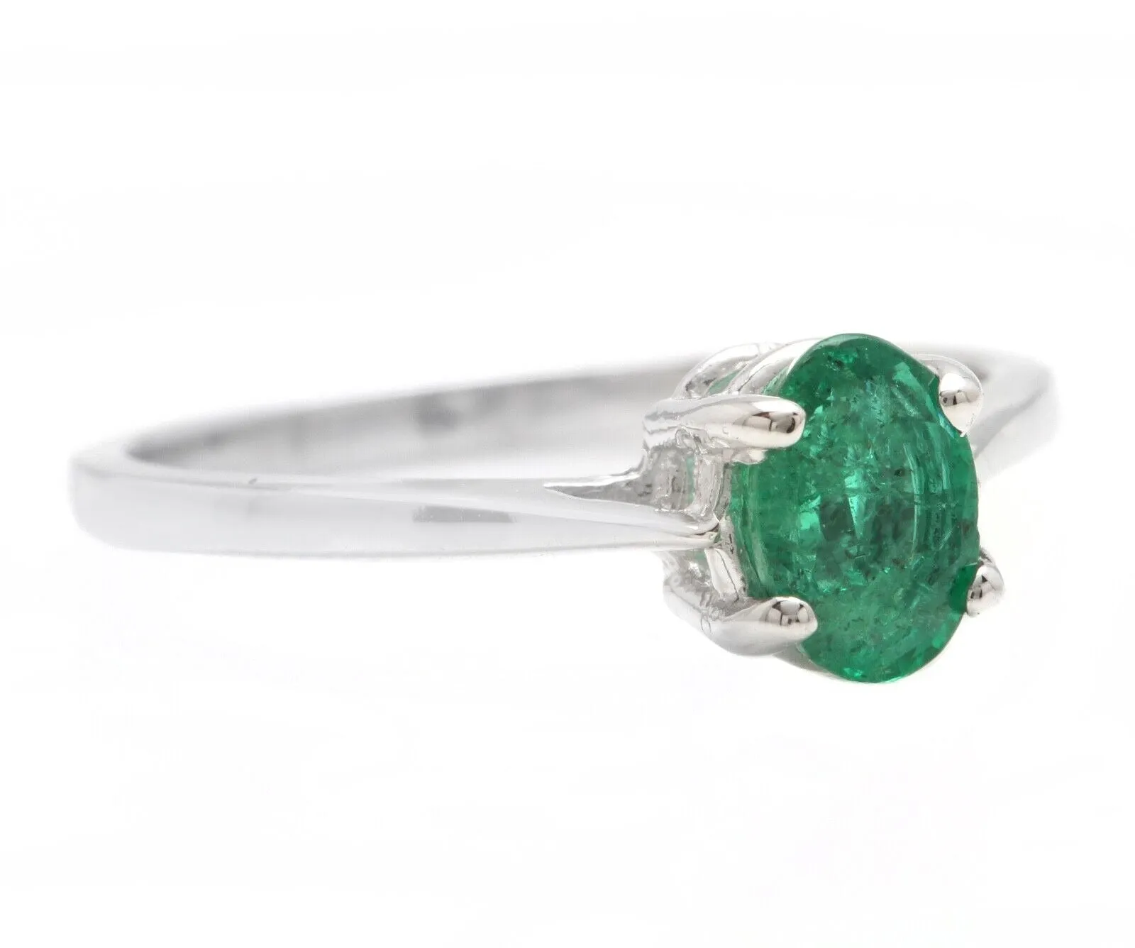 Exquisite Natural Emerald 14K Solid White Gold Ring
