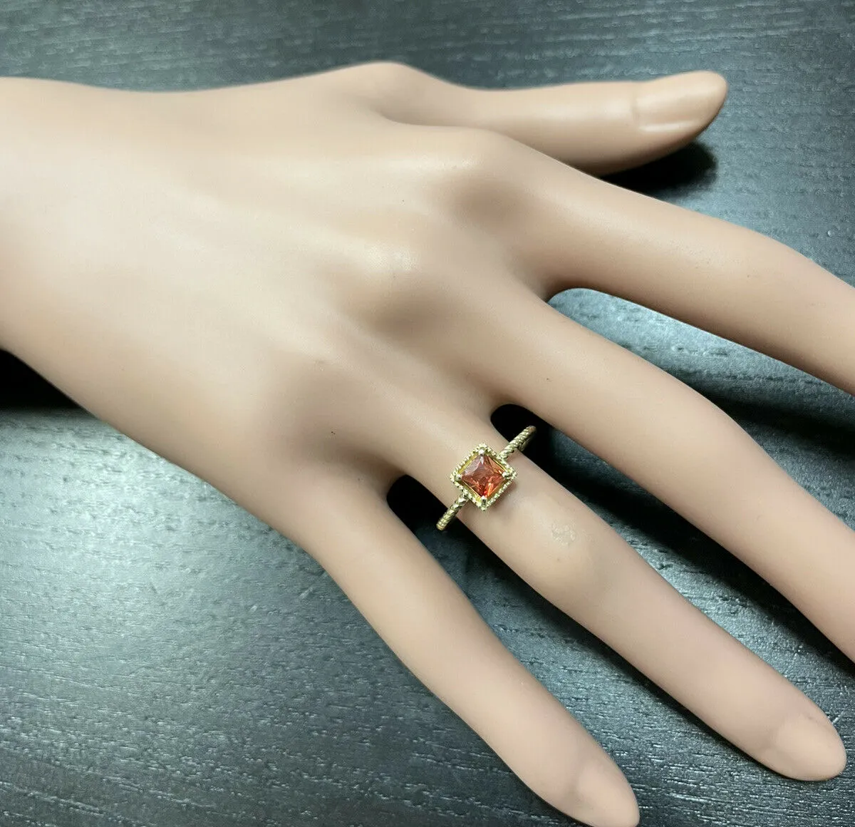 Exquisite Natural Orange Sapphire 14K Solid Yellow Gold Ring