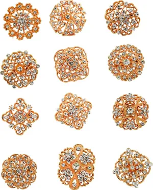 Ezing 12pcs Gold Plated Crystal Brooch for Wedding Bouquet (L)