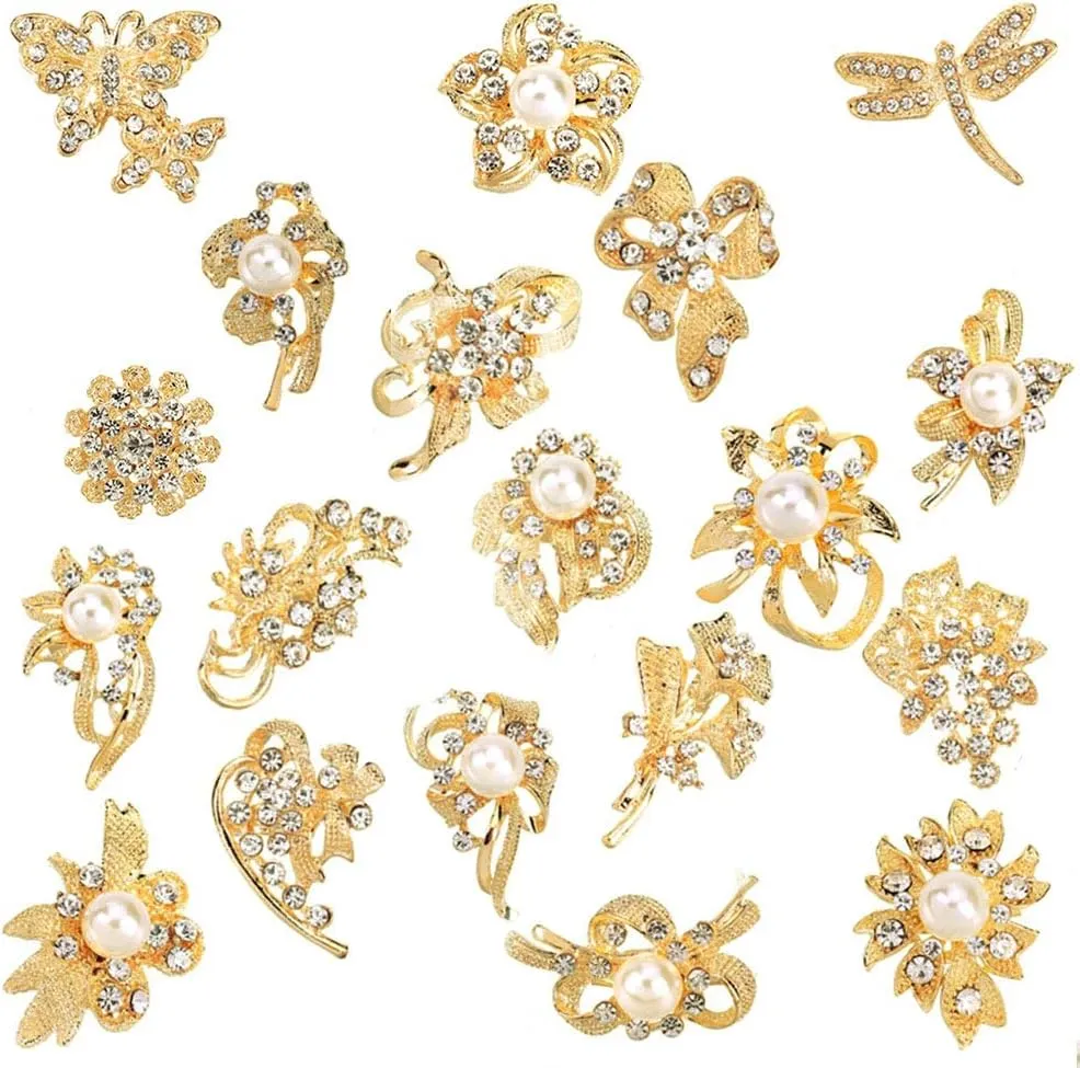Ezing Lot 24pc Shining Rhinestone Crystal Brooches Pins DIY Wedding Bouquet Kit