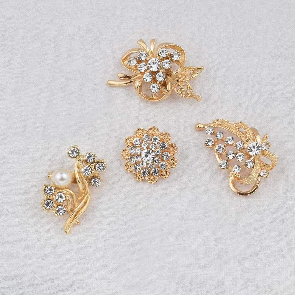 Ezing Lot 24pc Shining Rhinestone Crystal Brooches Pins DIY Wedding Bouquet Kit