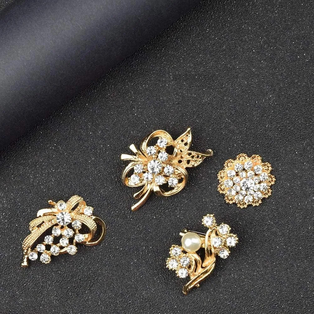 Ezing Lot 24pc Shining Rhinestone Crystal Brooches Pins DIY Wedding Bouquet Kit