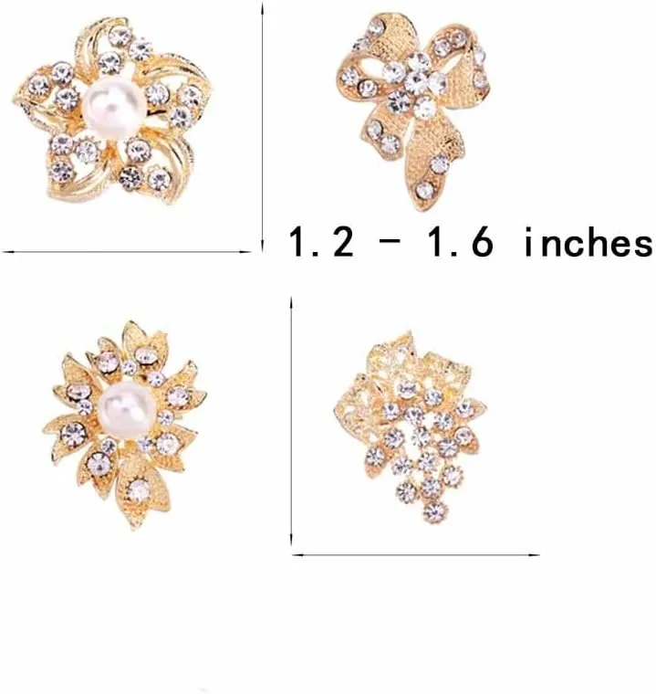 Ezing Lot 24pc Shining Rhinestone Crystal Brooches Pins DIY Wedding Bouquet Kit