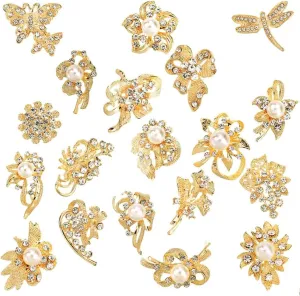 Ezing Lot 24pc Shining Rhinestone Crystal Brooches Pins DIY Wedding Bouquet Kit