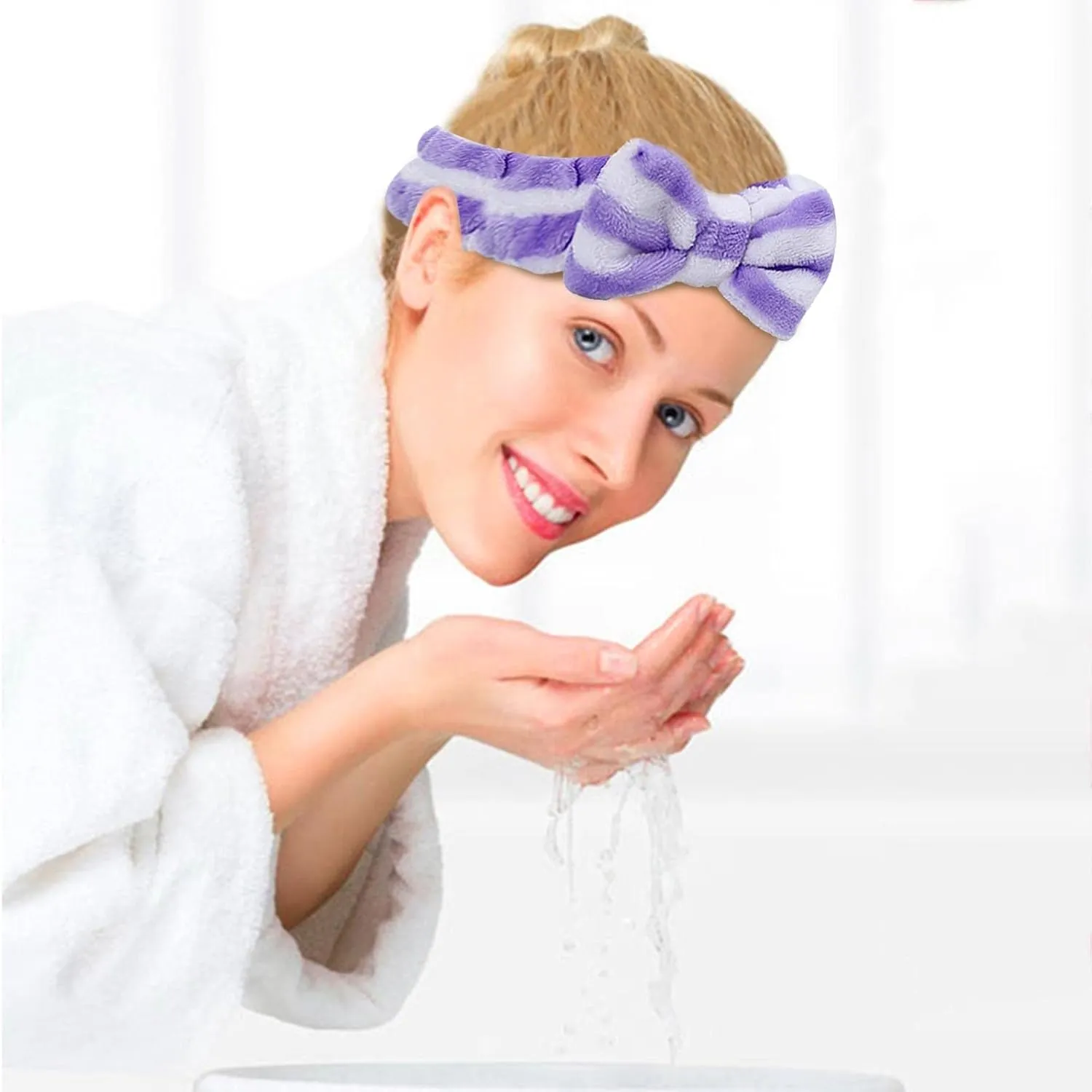 Face Wash Women's Facial Makeup Hydrotherapy Headband 1 Piece Bow Hairband Headband For Shower Headband Soft Coral Velvet