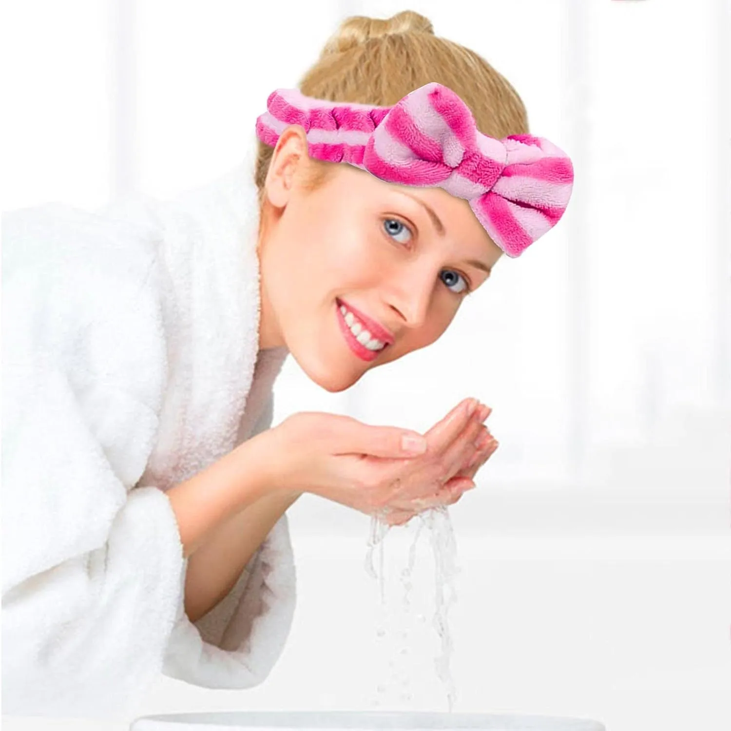 Face Wash Women's Facial Makeup Hydrotherapy Headband 1 Piece Bow Hairband Headband For Shower Headband Soft Coral Velvet