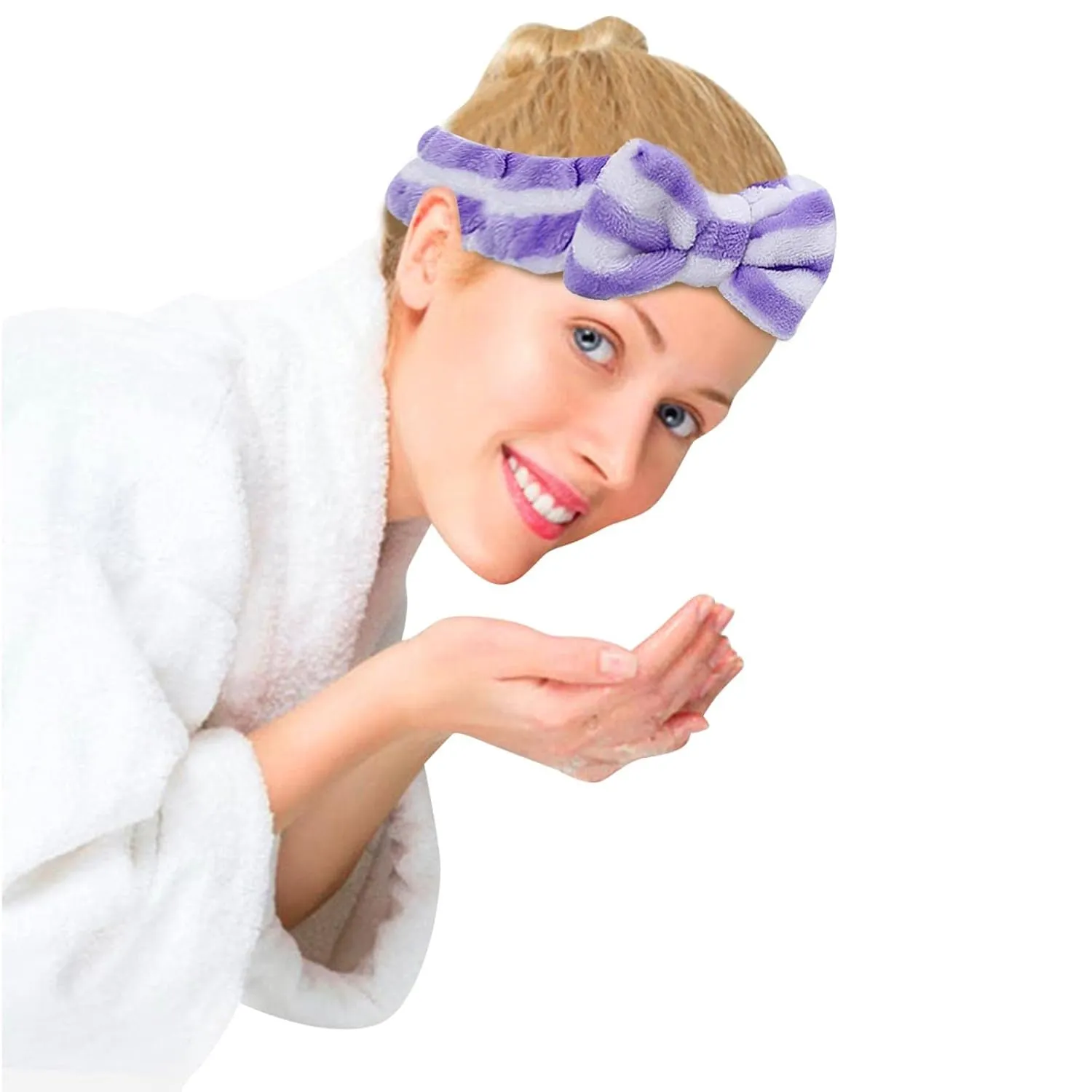 Face Wash Women's Facial Makeup Hydrotherapy Headband 1 Piece Bow Hairband Headband For Shower Headband Soft Coral Velvet