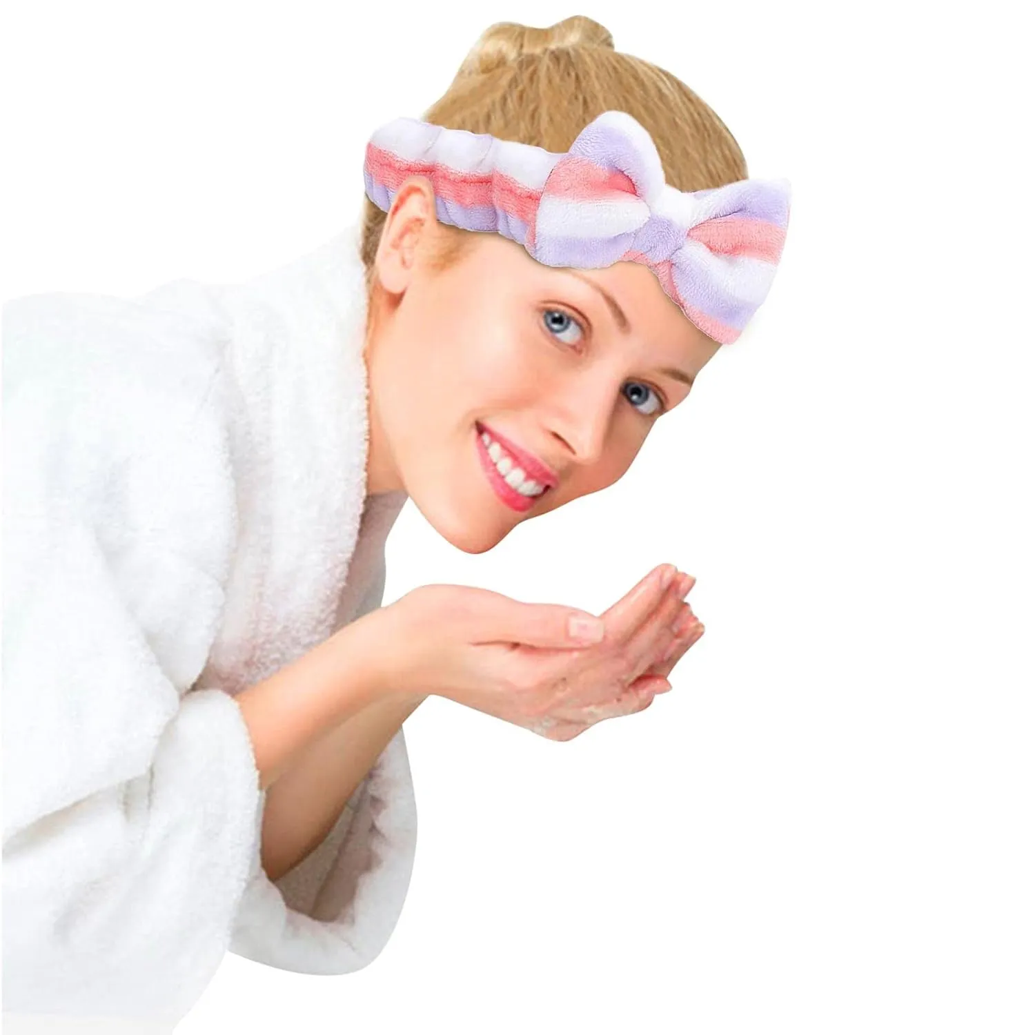 Face Wash Women's Facial Makeup Hydrotherapy Headband 1 Piece Bow Hairband Headband For Shower Headband Soft Coral Velvet