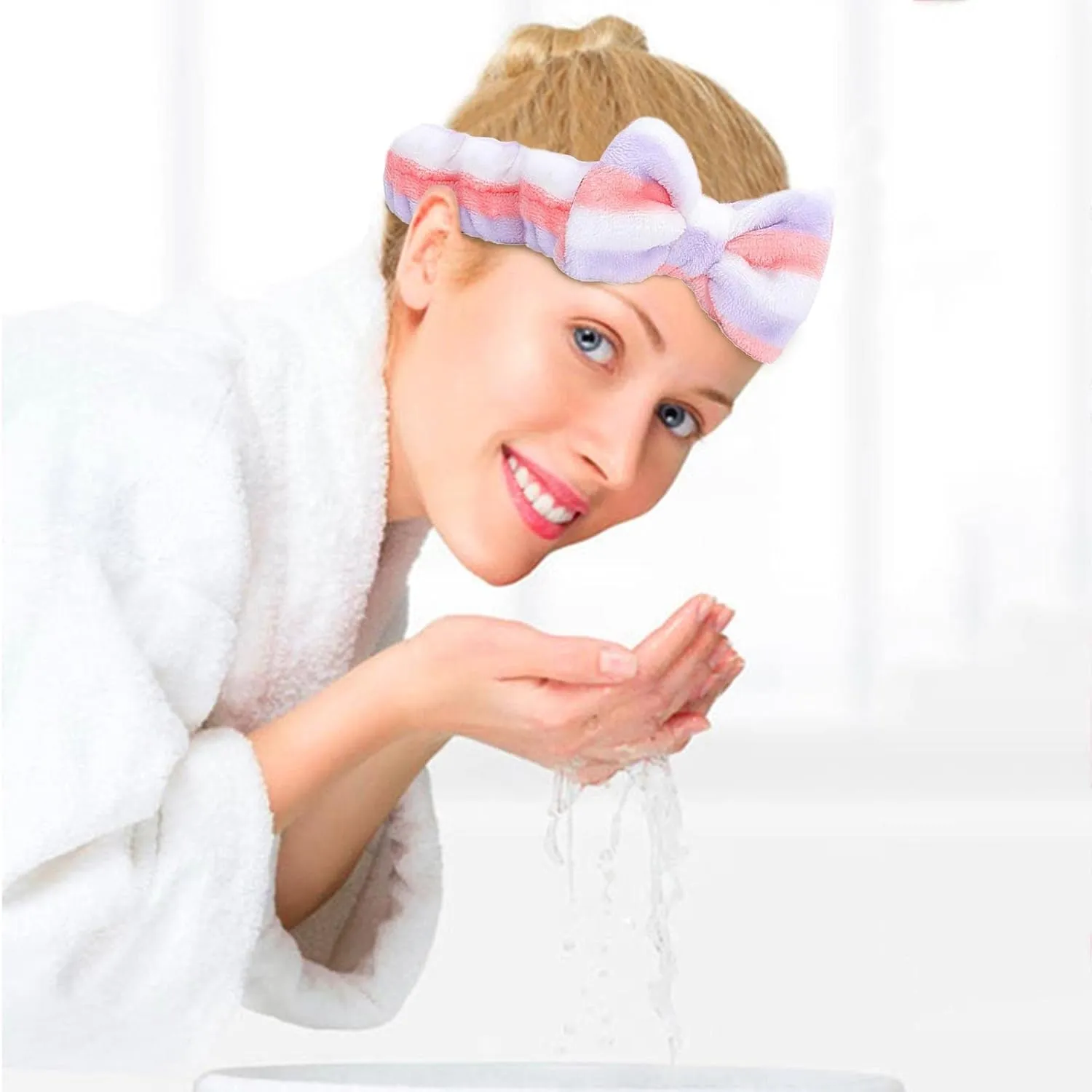 Face Wash Women's Facial Makeup Hydrotherapy Headband 1 Piece Bow Hairband Headband For Shower Headband Soft Coral Velvet