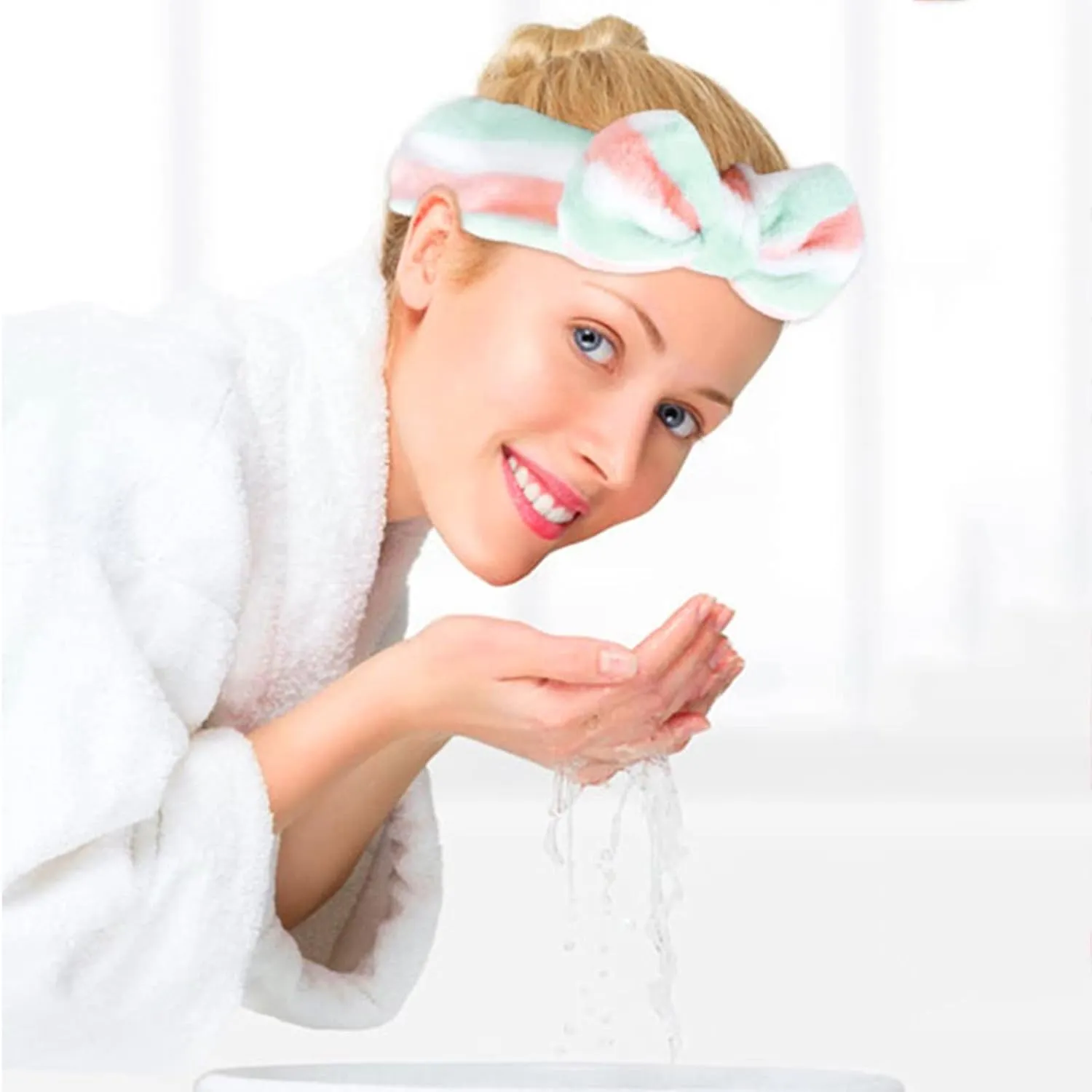 Face Wash Women's Facial Makeup Hydrotherapy Headband 1 Piece Bow Hairband Headband For Shower Headband Soft Coral Velvet