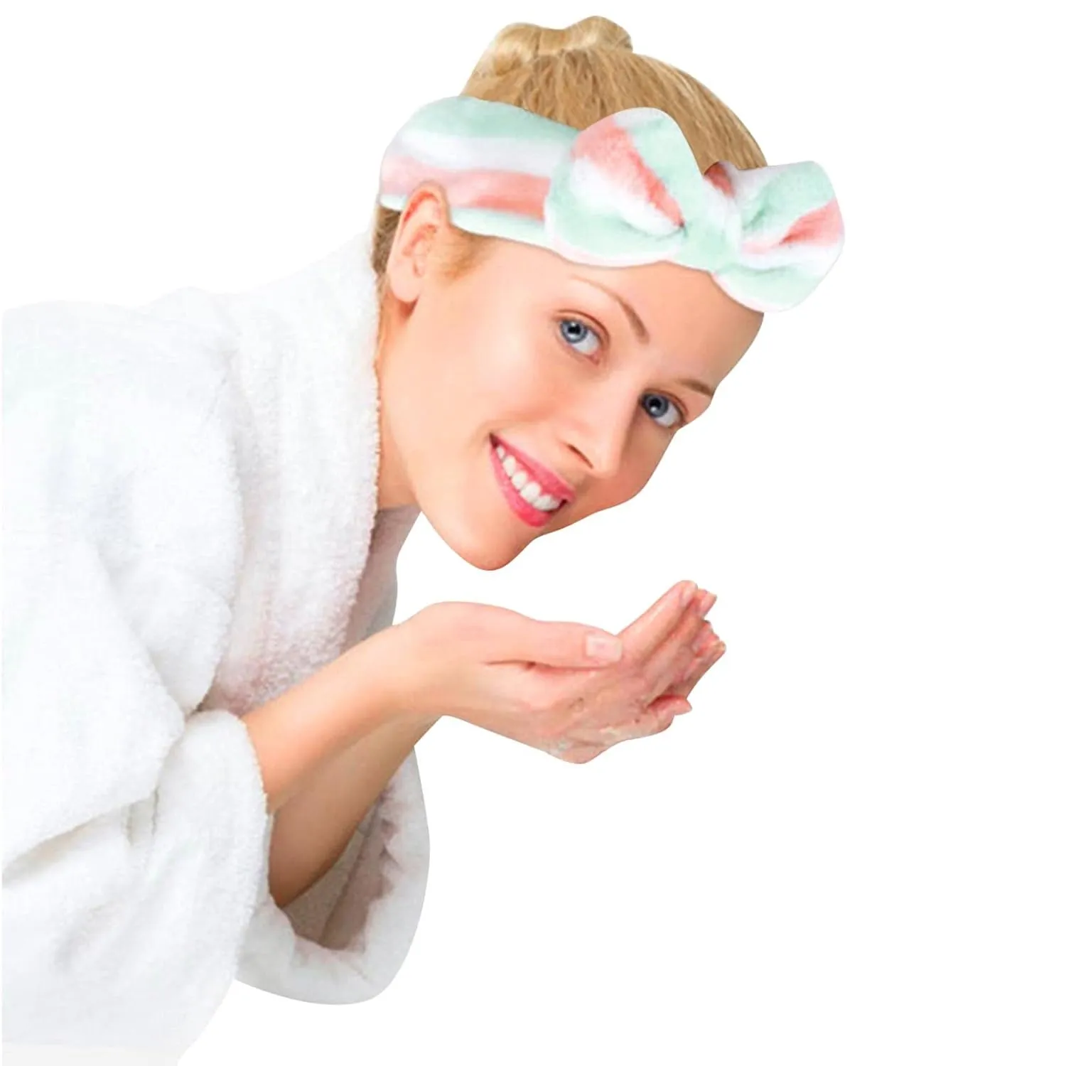Face Wash Women's Facial Makeup Hydrotherapy Headband 1 Piece Bow Hairband Headband For Shower Headband Soft Coral Velvet