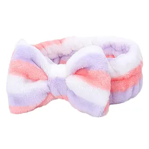 Face Wash Women's Facial Makeup Hydrotherapy Headband 1 Piece Bow Hairband Headband For Shower Headband Soft Coral Velvet