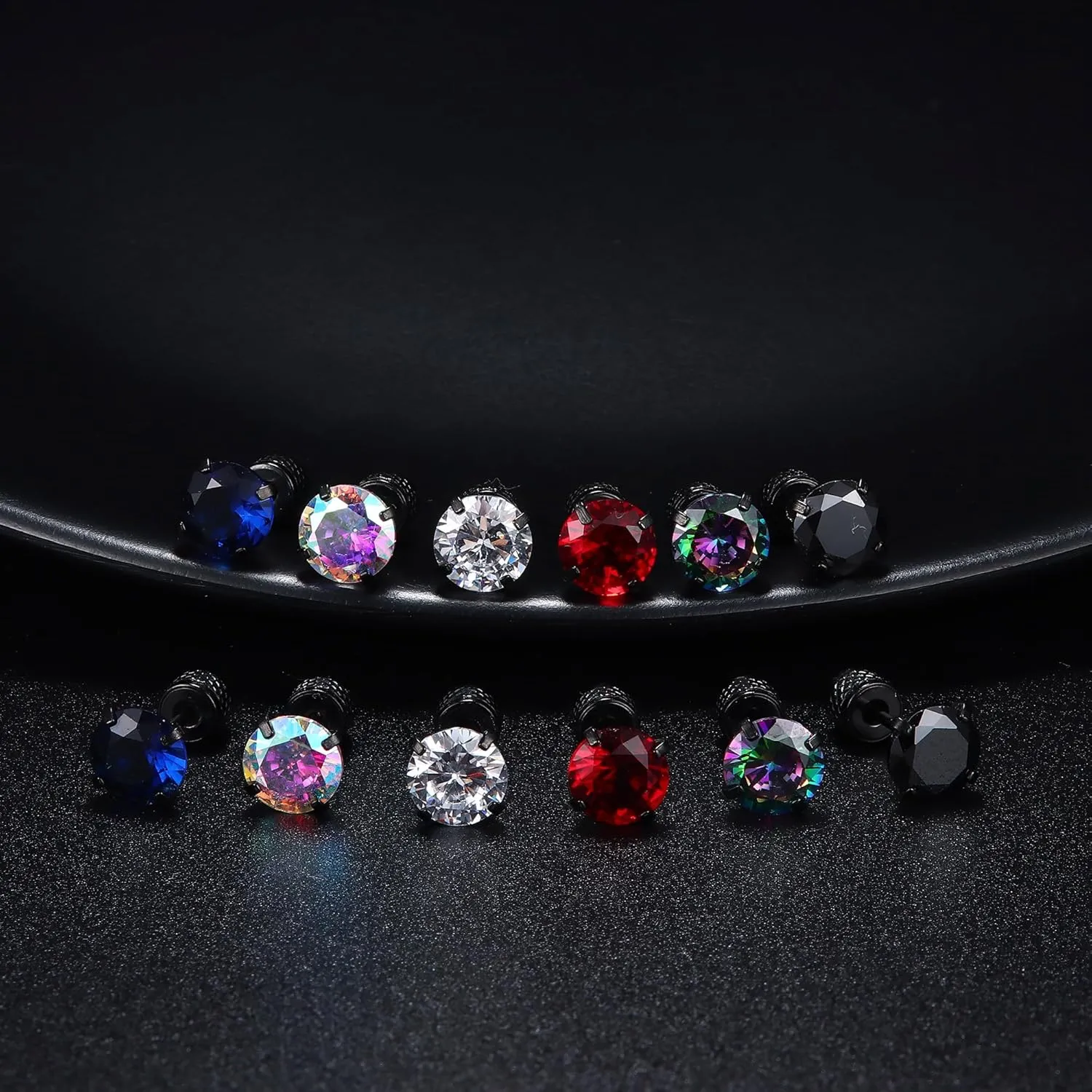 Fansilver 6 Pairs Hypoallergenic Stud Earrings for Women Men Threadless Flat Back Stud Earrings Set for Multiple Piercing Surgical Stainless Steel Cubic Zirconia Earrings Studs CZ 2-8 mm
