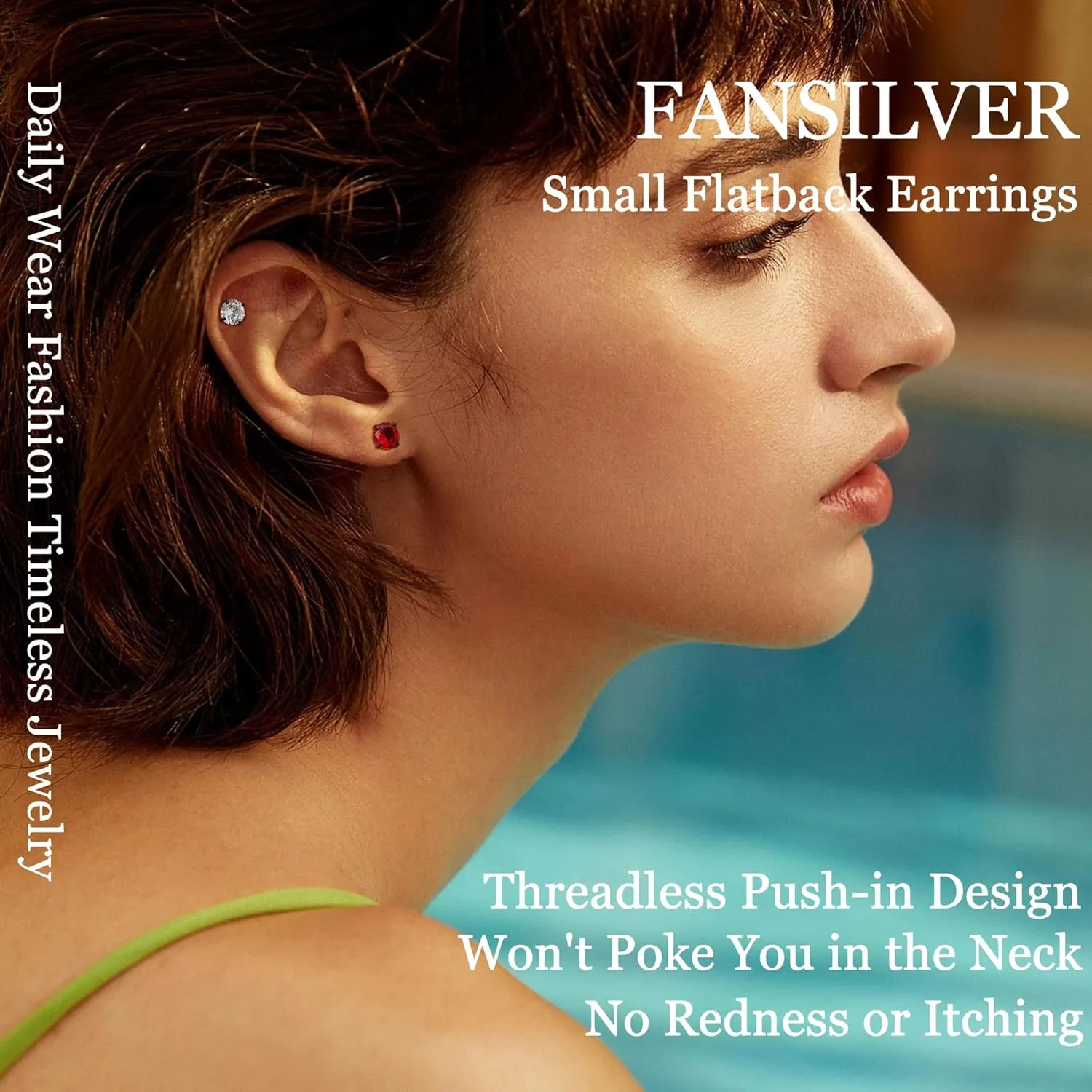 Fansilver 6 Pairs Hypoallergenic Stud Earrings for Women Men Threadless Flat Back Stud Earrings Set for Multiple Piercing Surgical Stainless Steel Cubic Zirconia Earrings Studs CZ 2-8 mm