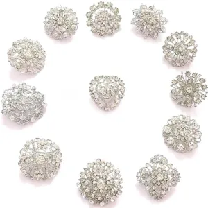 Fashion Lot 12pcs Rhinestone Crystal Flower Wedding Brooches Pins Set