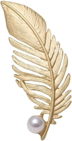 Feather Matte Brooch Matte Pearl Brooch Matte Gold Matte Silver Retro Rhinestone Brooch