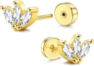 Flat Back Earrings for Women Sterling Silver Post Stud Earrings for Multiple Piercing Dainty CZ Studs Cartilage Tragus Helix Piercing Jewelry Gold Plated Flatback Earrings