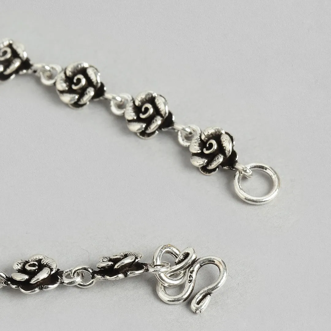 Floral Chained 925 Sterling Silver Anklets in Rhodium Plating