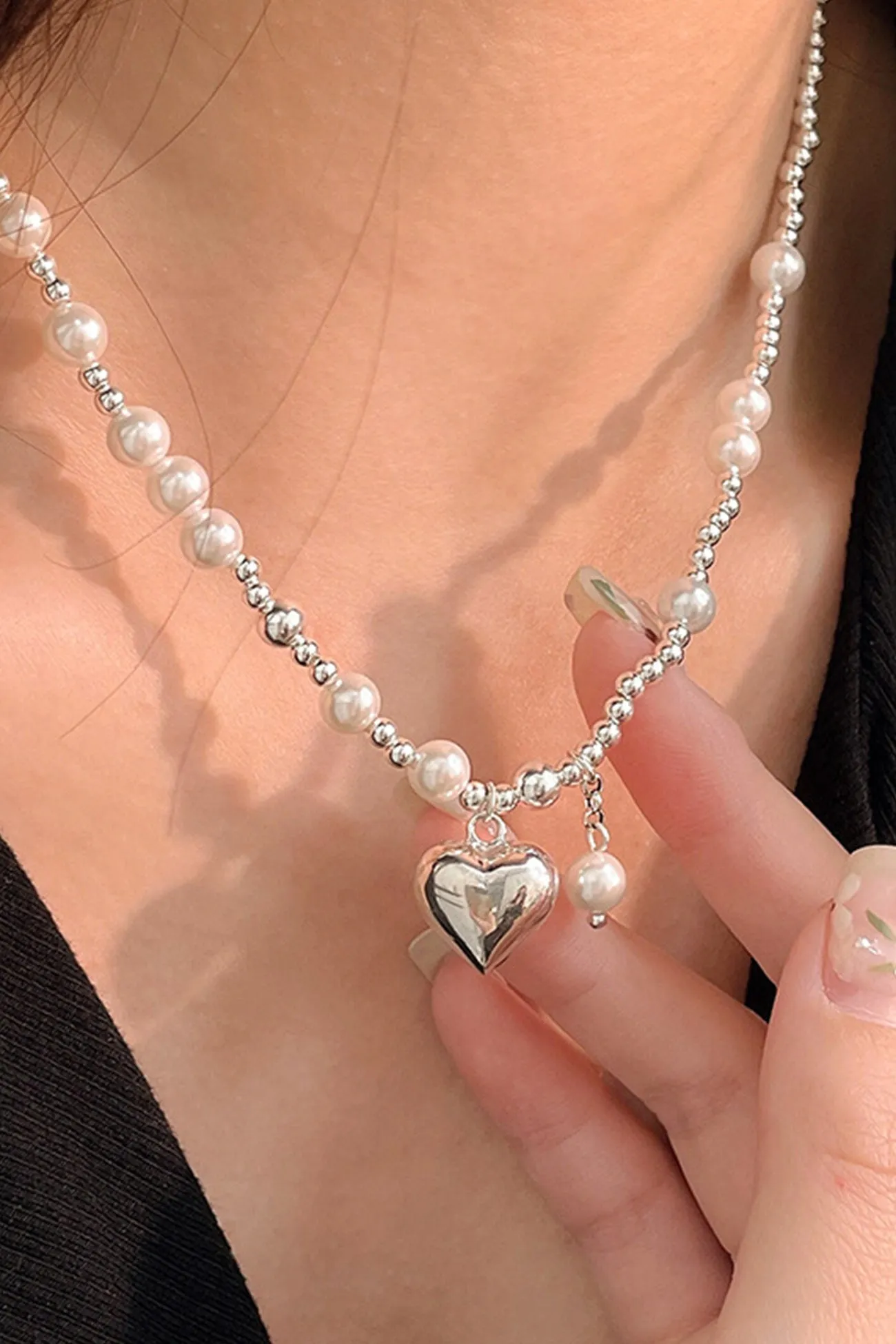 Flytonn-Valentine's Day gift Pearl Peach Heart Pendant Necklaces
