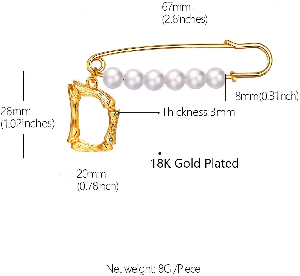 FOCALOOK 18k Gold Plated Bamboo Initial Letter Brooches Pins for Women Designer Brooch