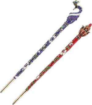 FRCOLOR 2pcs Chinese Hair Chopsticks Decorative Metal Hair Sticks for Women Elegant Bun Accessories Lotus Peacock for Weddings Parties and Daily Wear Multi