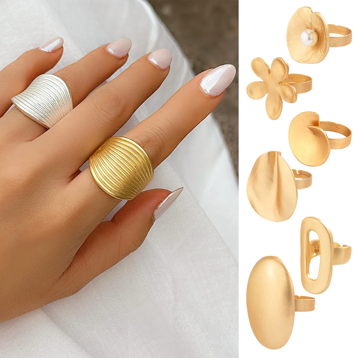 French Disc Pleated Metal Ring with Flower Ornament