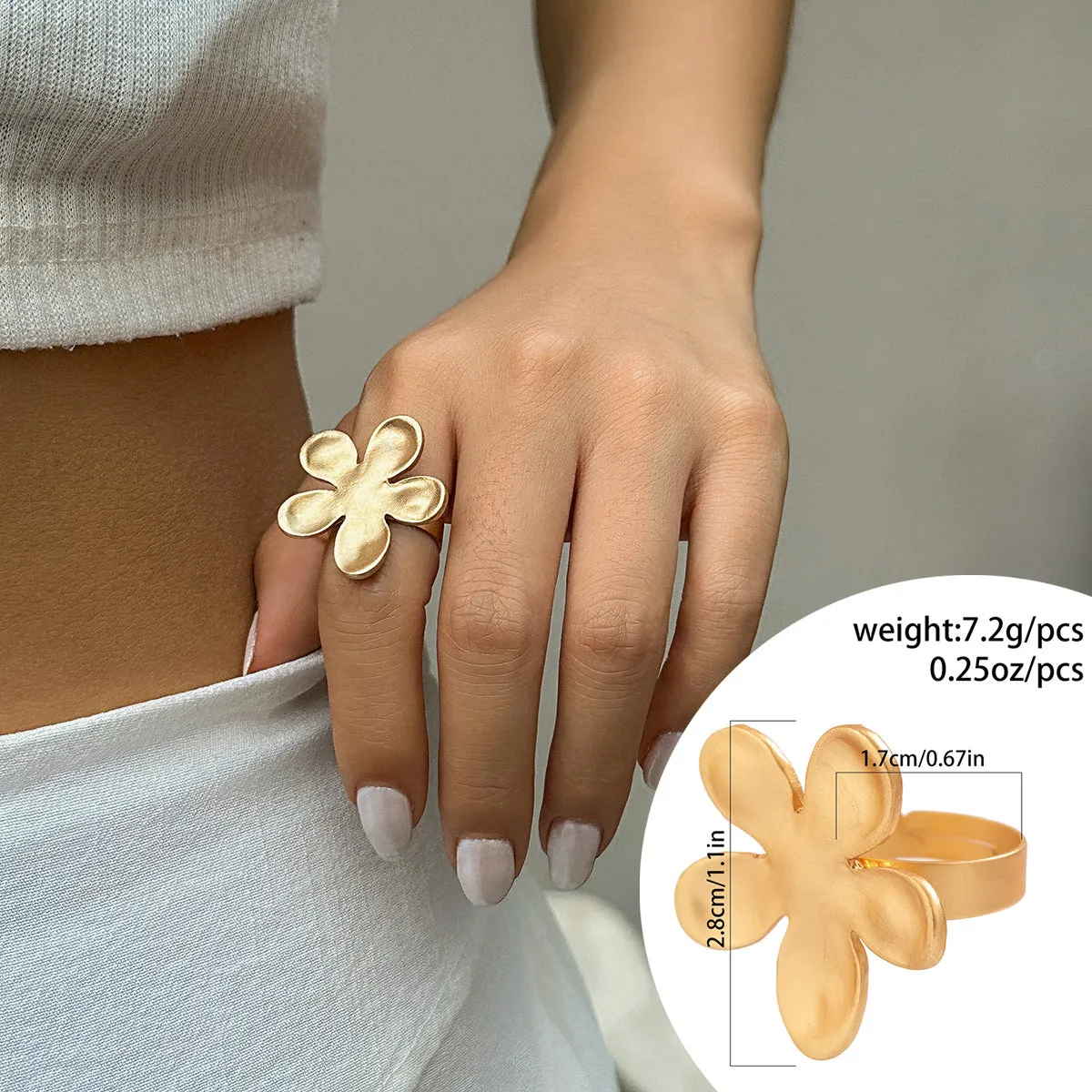 French Disc Pleated Metal Ring with Flower Ornament
