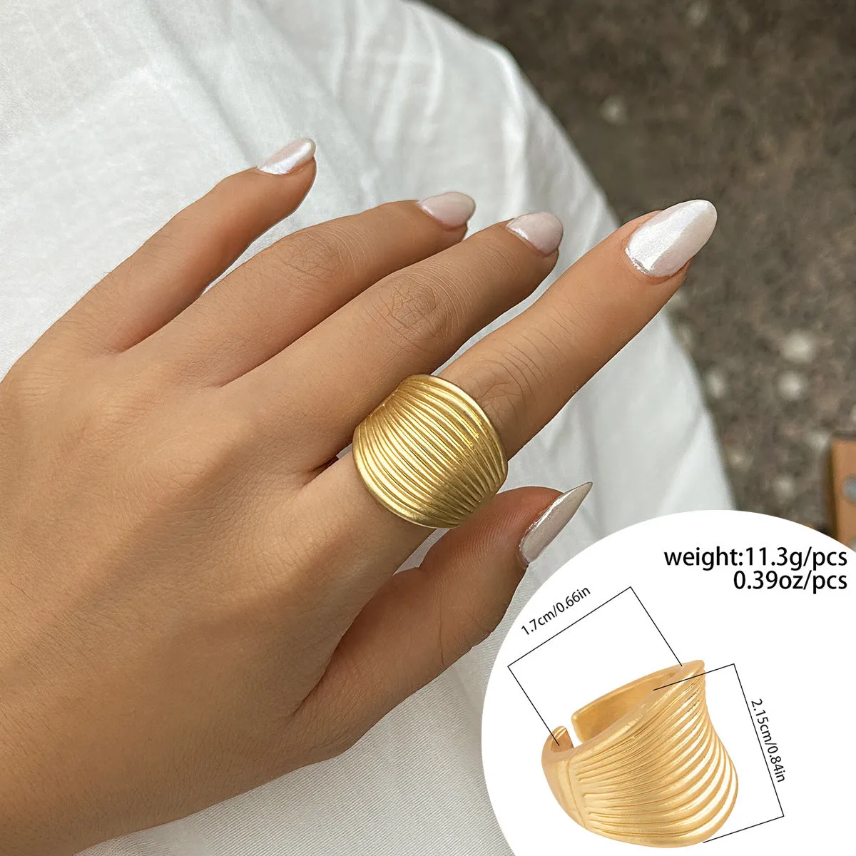 French Disc Pleated Metal Ring with Flower Ornament