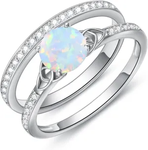Gemstone Engagement Ring Set for Women 10K 14K 18K Solid Gold Gemstone Bridal Wedding Ring Set for Her Gemstone Celtic Rings Wedding Band Anniversary Promise Rings