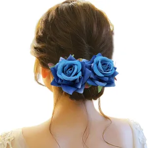 Girl Hair Clips Flower Hair Clips For Women Bride Headpieces For Wedding Floral Hair Headpiece Womens Headbands No Slip (Blue, One Size)