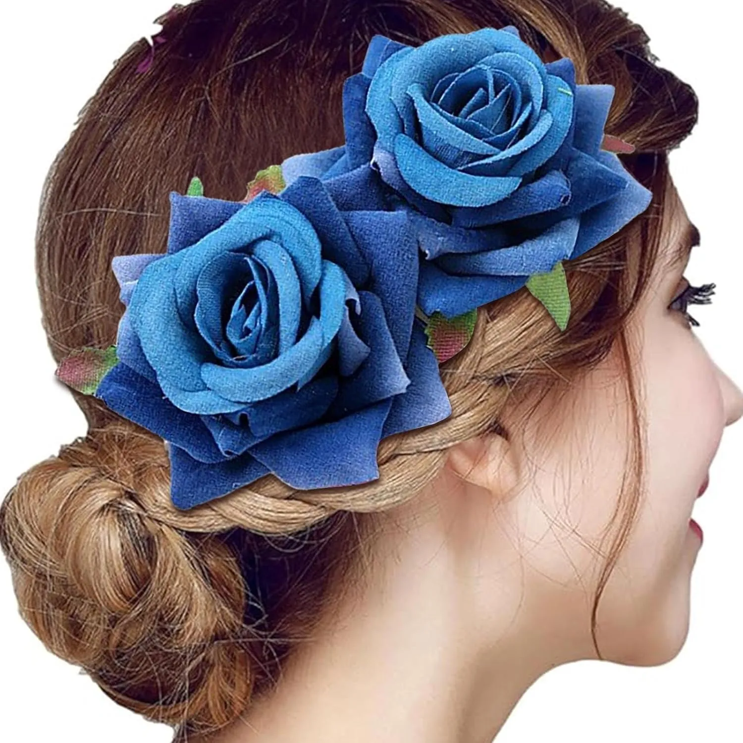 Girl Hair Clips Flower Hair Clips For Women Bride Headpieces For Wedding Floral Hair Headpiece Womens Headbands No Slip (Blue, One Size)