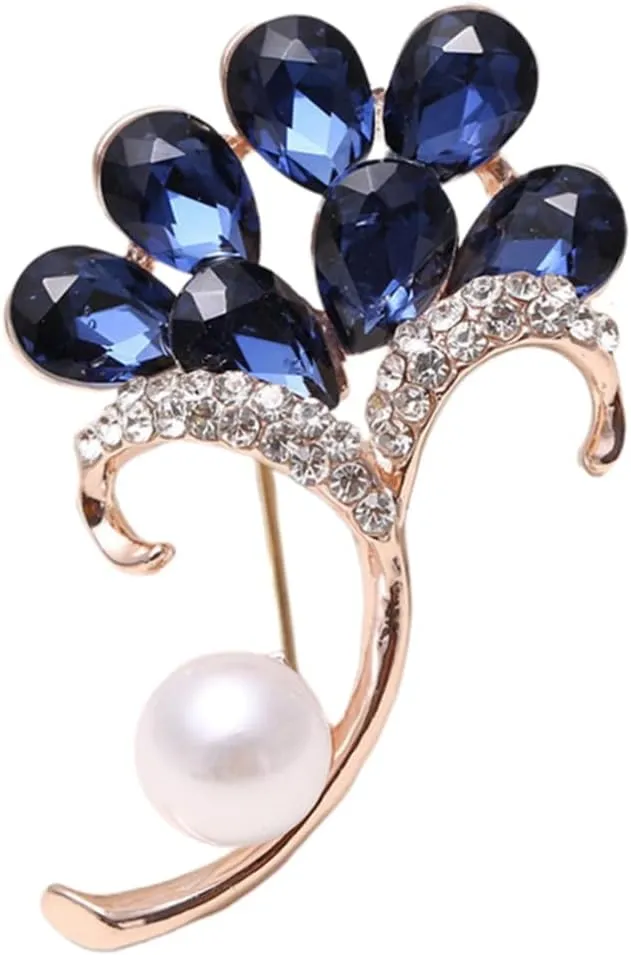 Glass Brooch Pearl Brooch Boutonniere Pin Miss Corsage Jewelry Brooches Blue Crystal Brooch Flower Petal