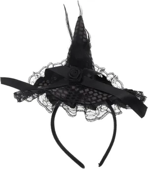 GLEAVI Halloween Witch Hat Headband for Women Black Hair Clip with Sparkle Detail Halloween Hair Accessories for Parties and Cosplay