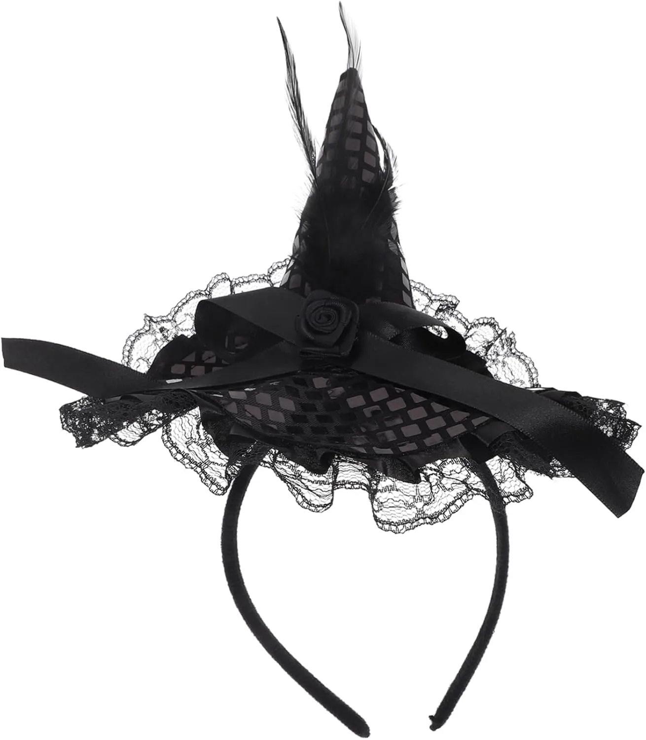 GLEAVI Halloween Witch Hat Headband for Women Black Hair Clip with Sparkle Detail Halloween Hair Accessories for Parties and Cosplay