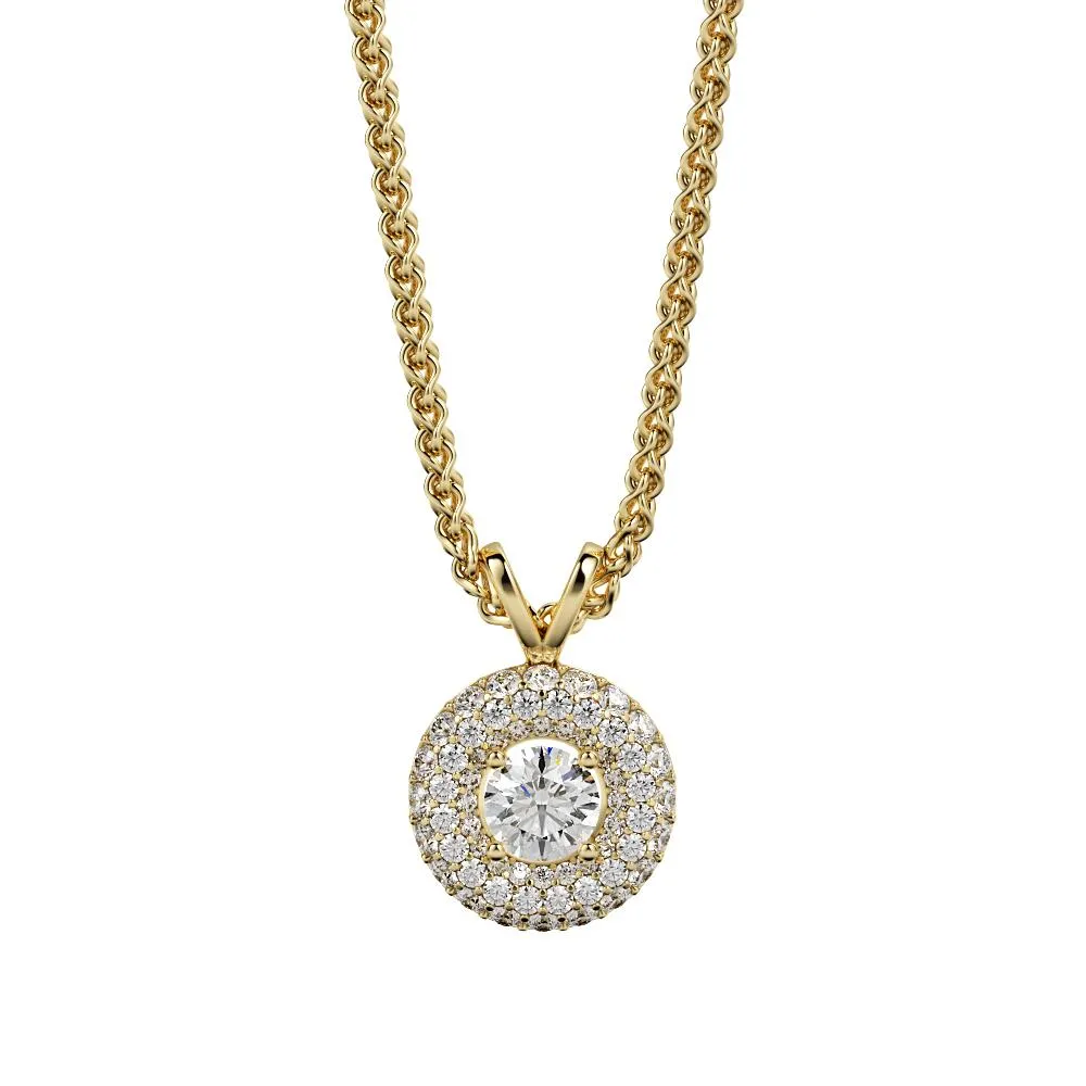 Glory Natural Diamond 2-Row Halo Pendant with a Yellow Necklace