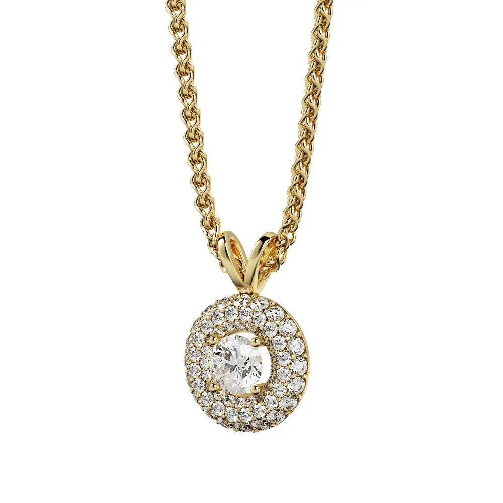Glory Natural Diamond 2-Row Halo Pendant with a Yellow Necklace