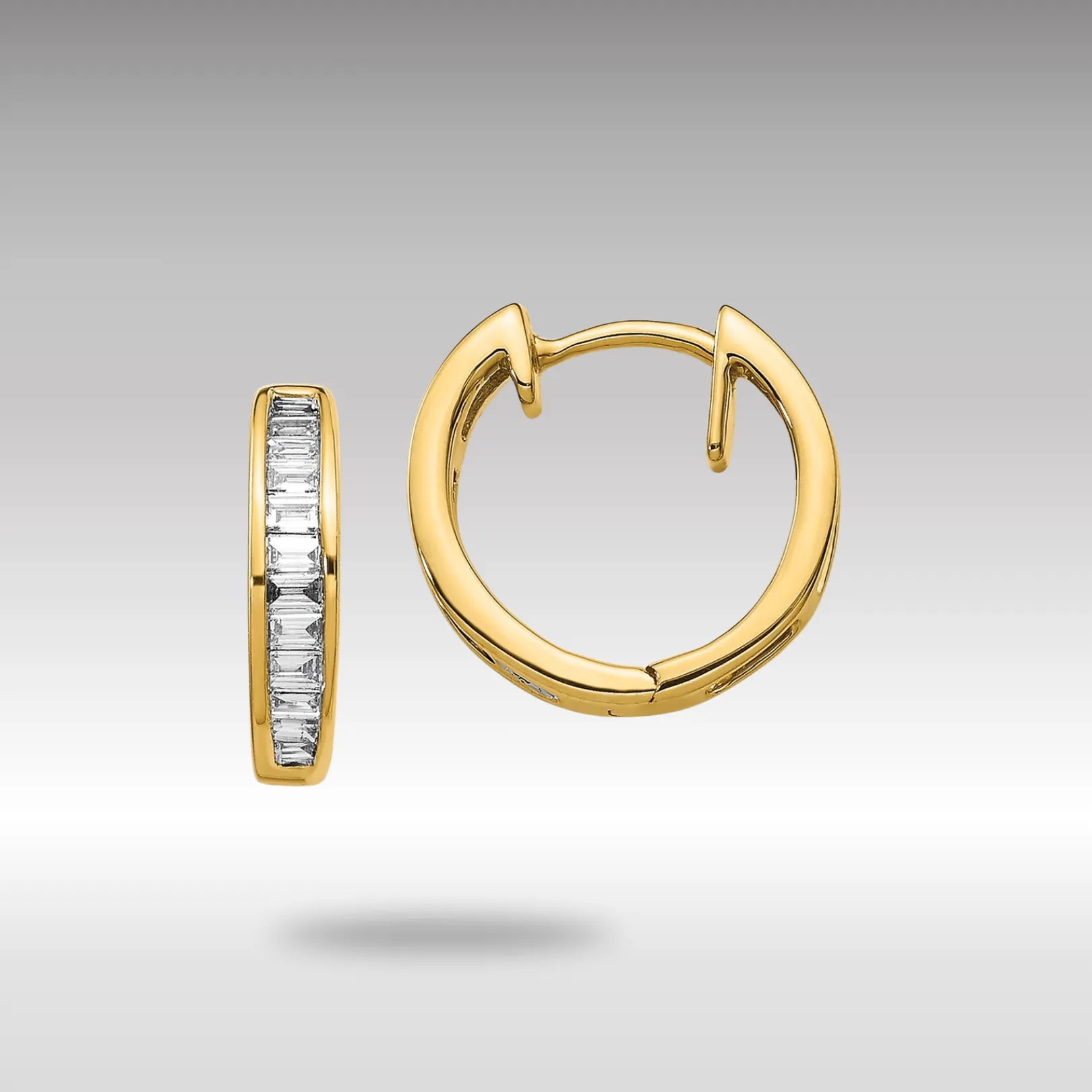 Gold Baguette Diamond Hinged Hoop Earrings - Model EM5356-025-YA